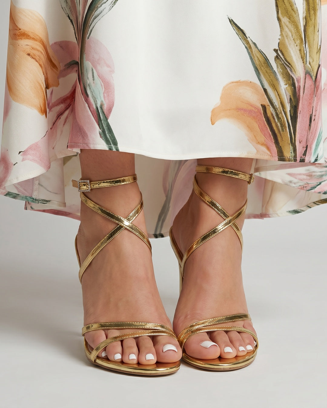 Cristina | Sandalias de Tacón Stiletto con Tiras Metálicas Mujer