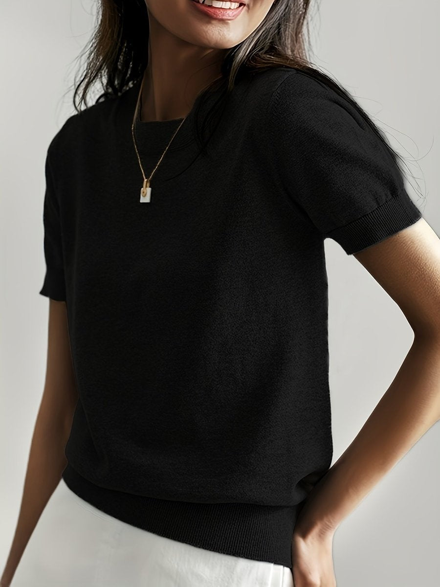 Daniela | Jersey Fino de Punto Mujer Cuello Redondo Manga Corta