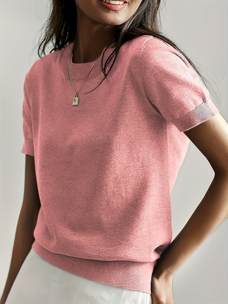 Daniela | Jersey Fino de Punto Mujer Cuello Redondo Manga Corta