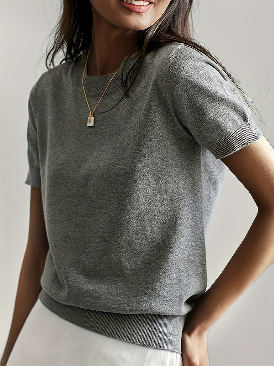 Daniela | Jersey Fino de Punto Mujer Cuello Redondo Manga Corta