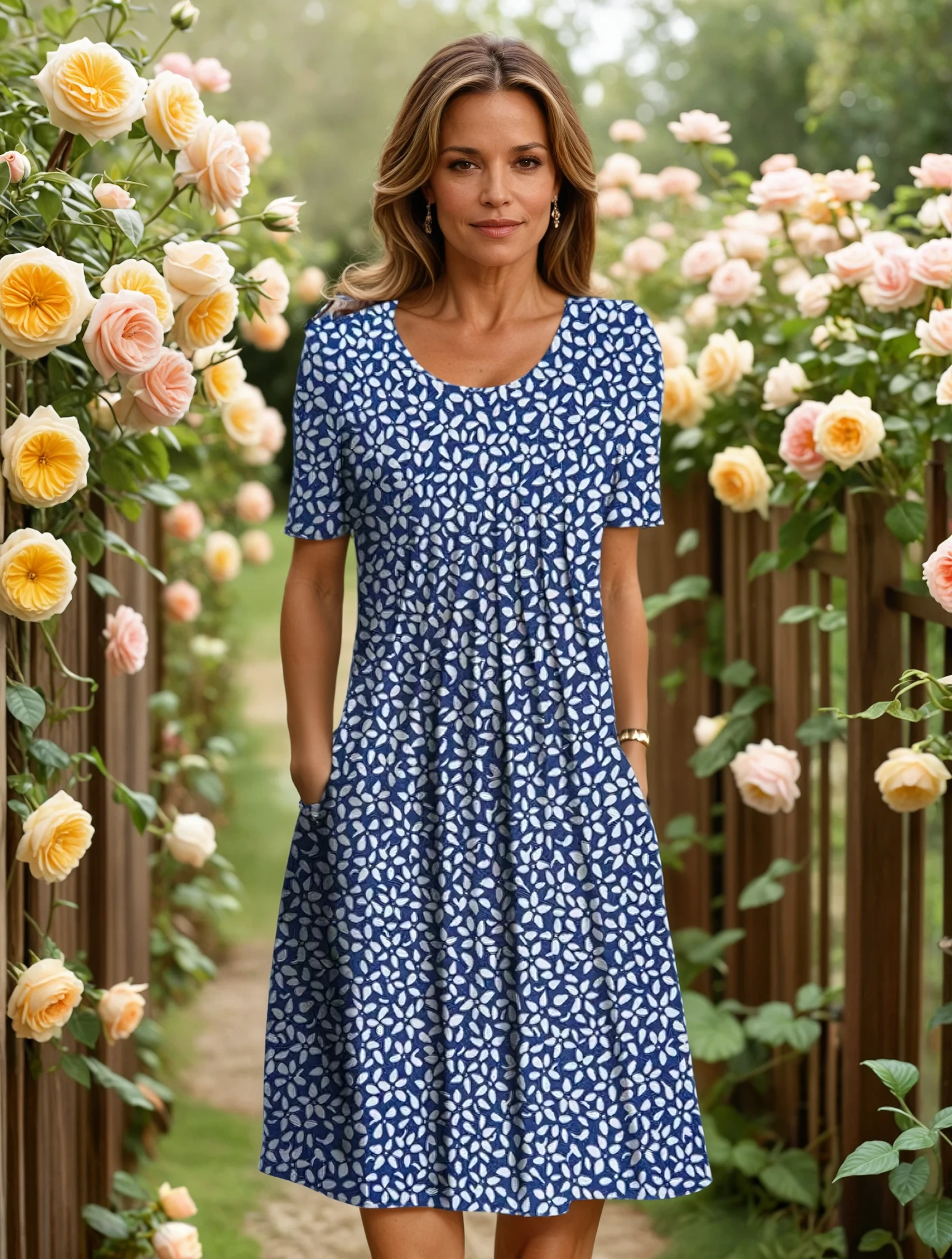 Daniela | Vestido Corto Floral Mujer Manga Corta Bolsillos