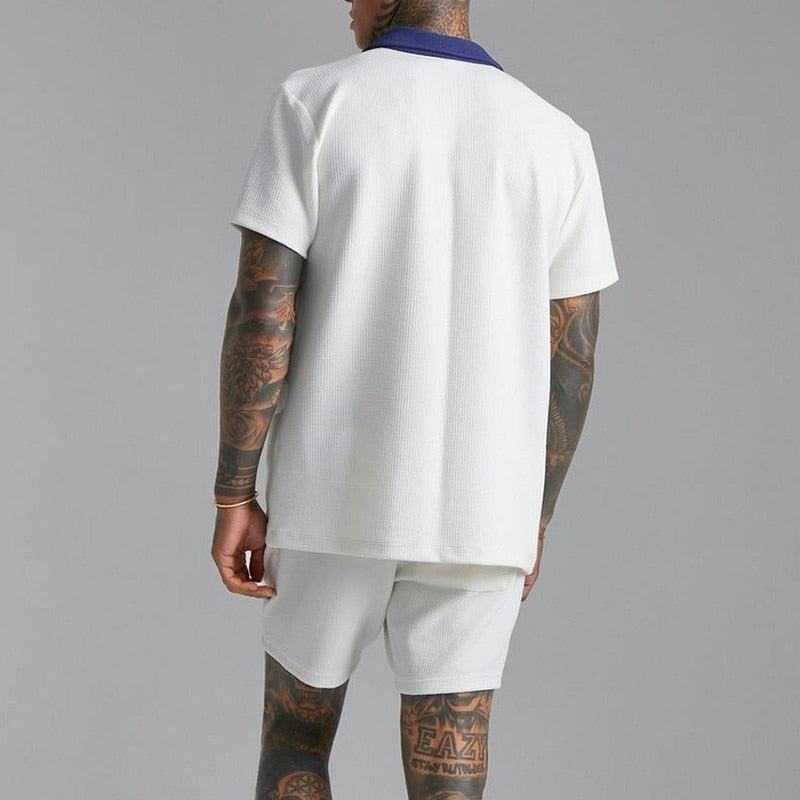 Darío | Conjunto de Punto de Manga Corta Hombre Camisa y Pantalón Corto