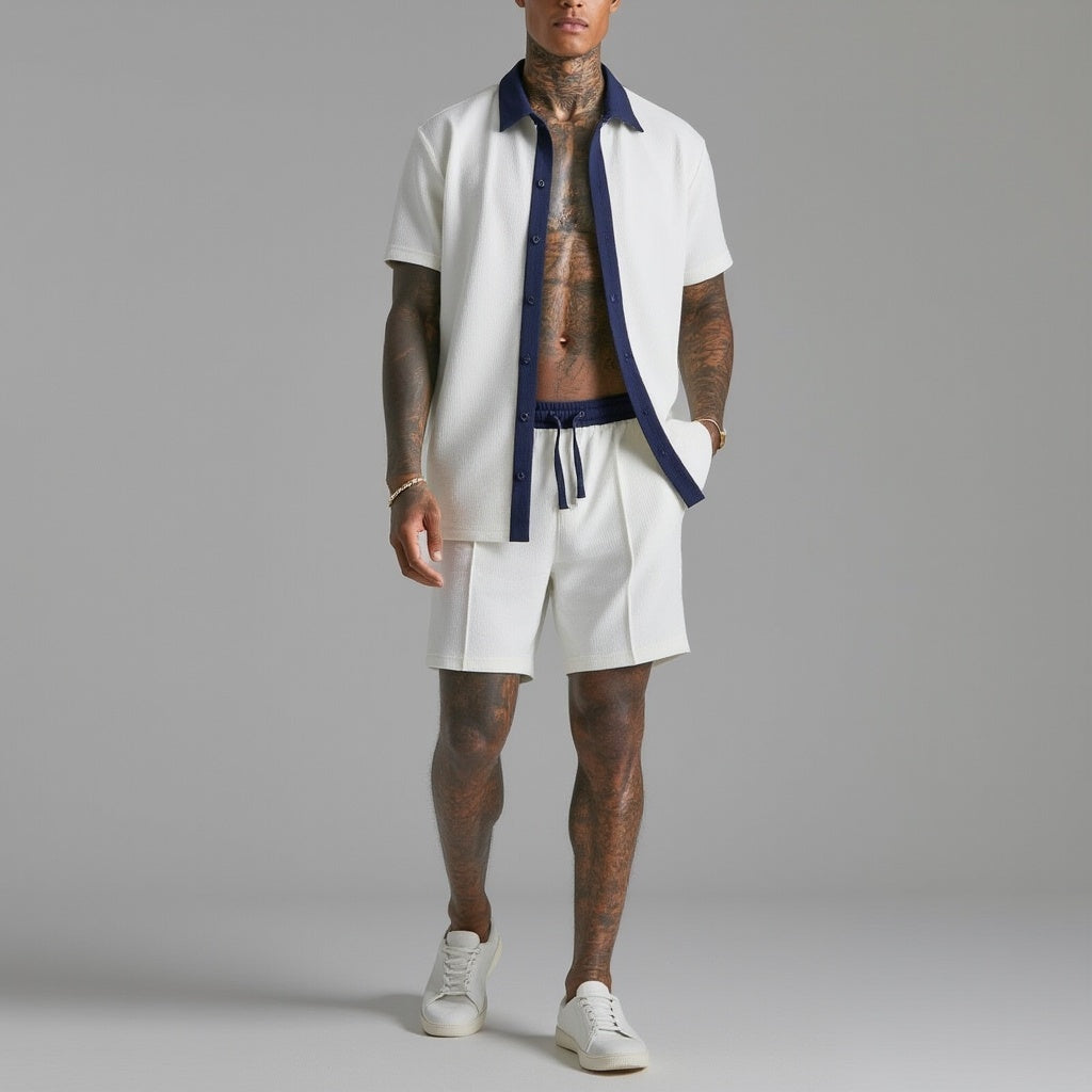 Darío | Conjunto de Punto de Manga Corta Hombre Camisa y Pantalón Corto