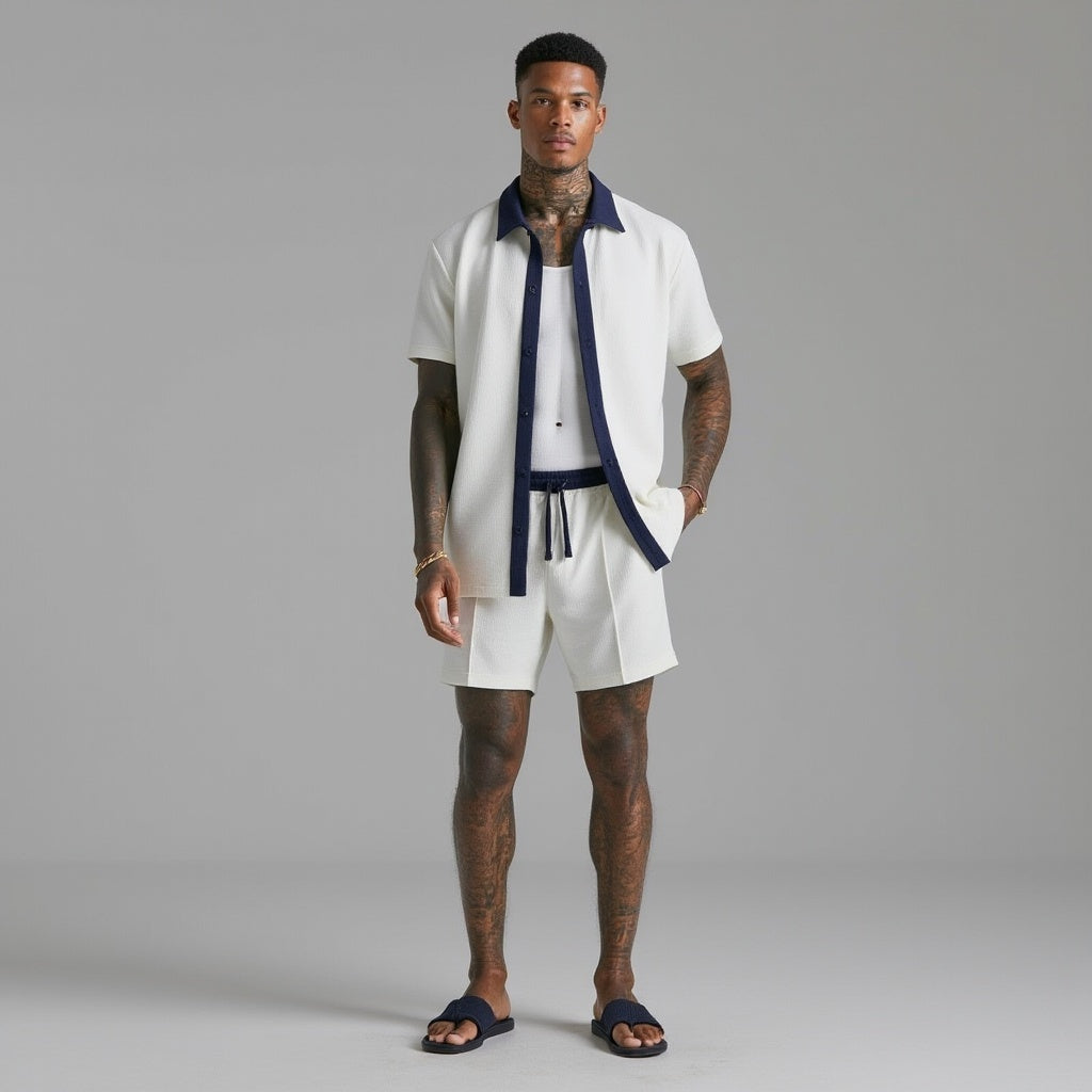 Darío | Conjunto de Punto de Manga Corta Hombre Camisa y Pantalón Corto