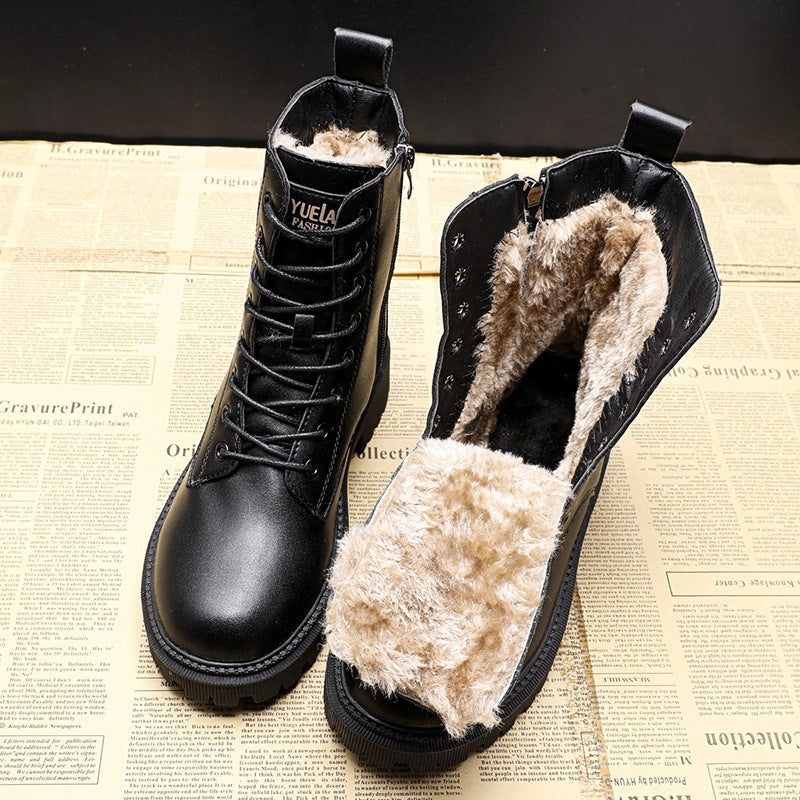 Delia | Botas Planas de Invierno Mujer Forro Borreguito con Cordones