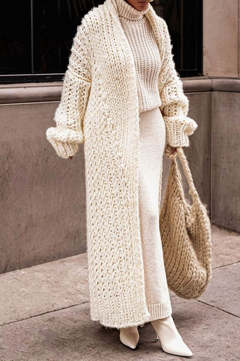 Delia | Cárdigan Largo de Punto Grueso Oversize Mujer Frente Abierto