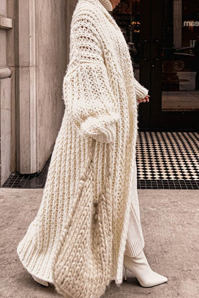Delia | Cárdigan Largo de Punto Grueso Oversize Mujer Frente Abierto