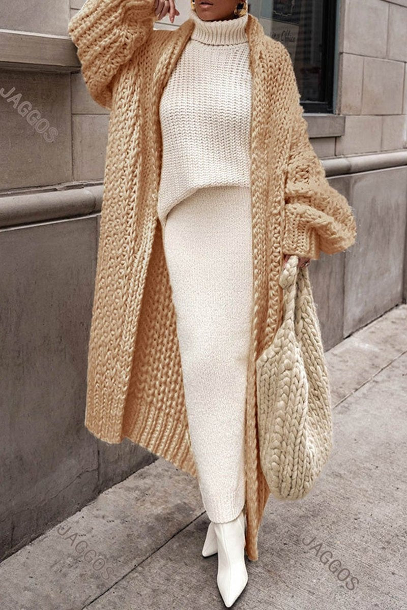 Delia | Cárdigan Largo de Punto Grueso Oversize Mujer Frente Abierto
