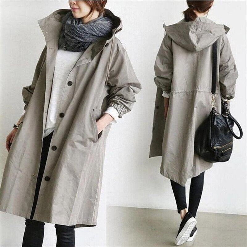 Delia | Chaqueta Larga con Capucha Mujer Botones Manga 3/4