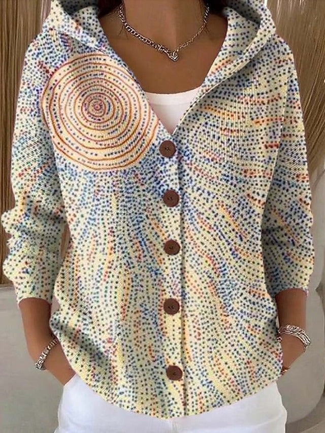 Delia | Chaqueta Larga Estampada con Capucha Mujer Botones