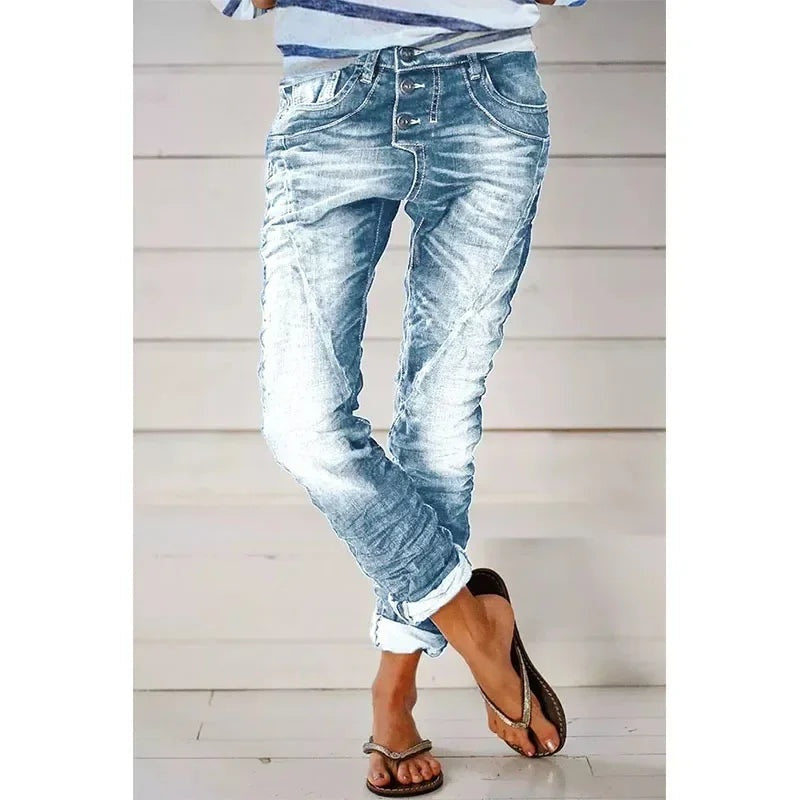 Delia | Jeans Slim Fit de Tiro Medio Mujer Lavado Desgastado