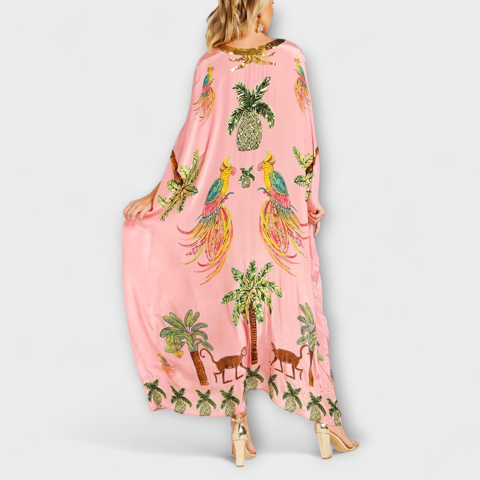 Delia | Vestido Kaftan Largo Estampado Tropical Mujer Lentejuelas