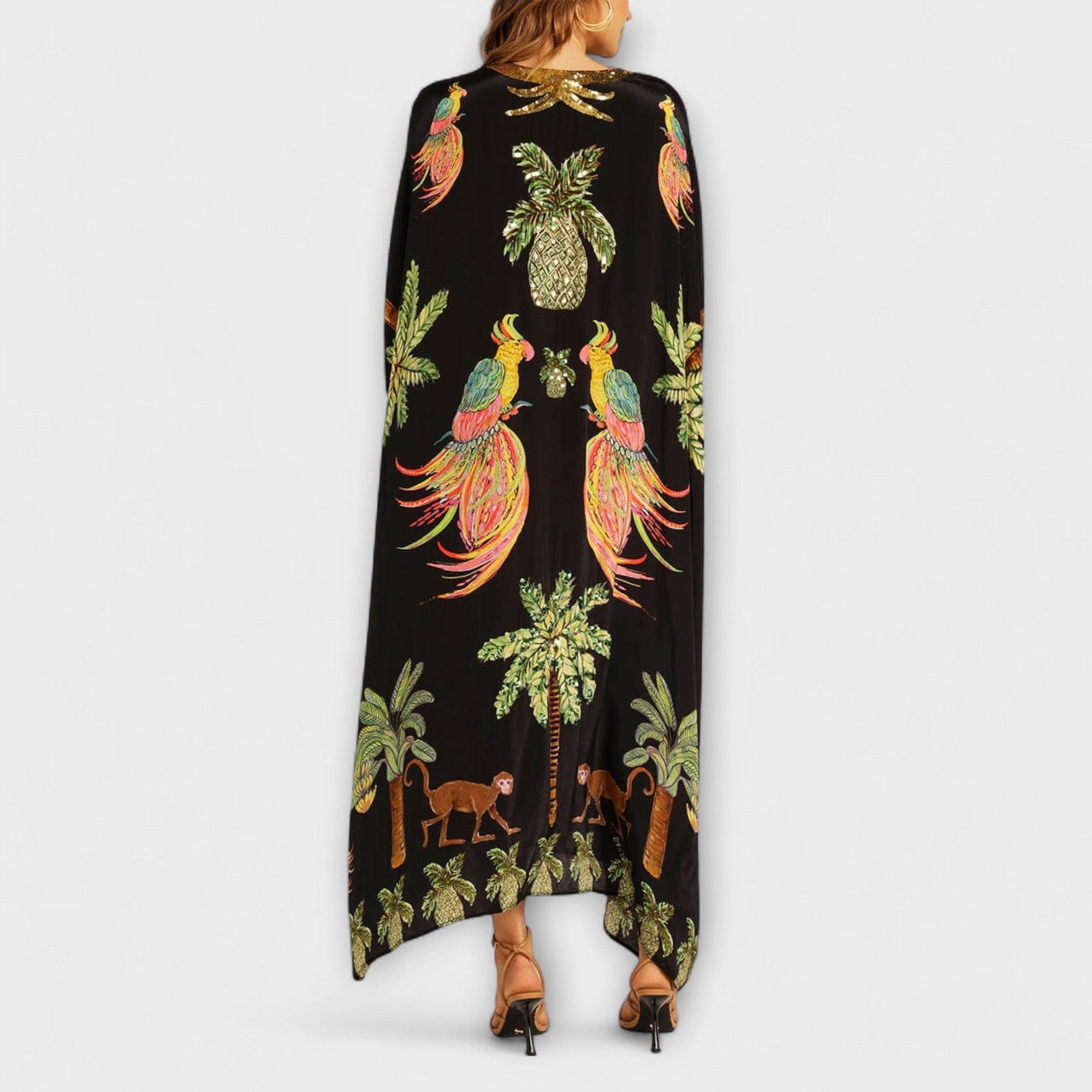 Delia | Vestido Kaftan Largo Estampado Tropical Mujer Lentejuelas
