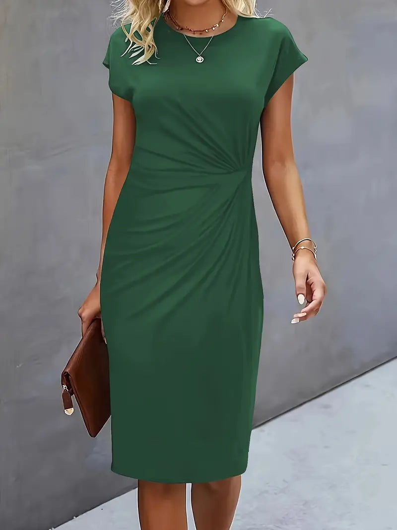 Delia | Vestido Midi de Fiesta Ajustado Mujer Manga Corta Drapeado