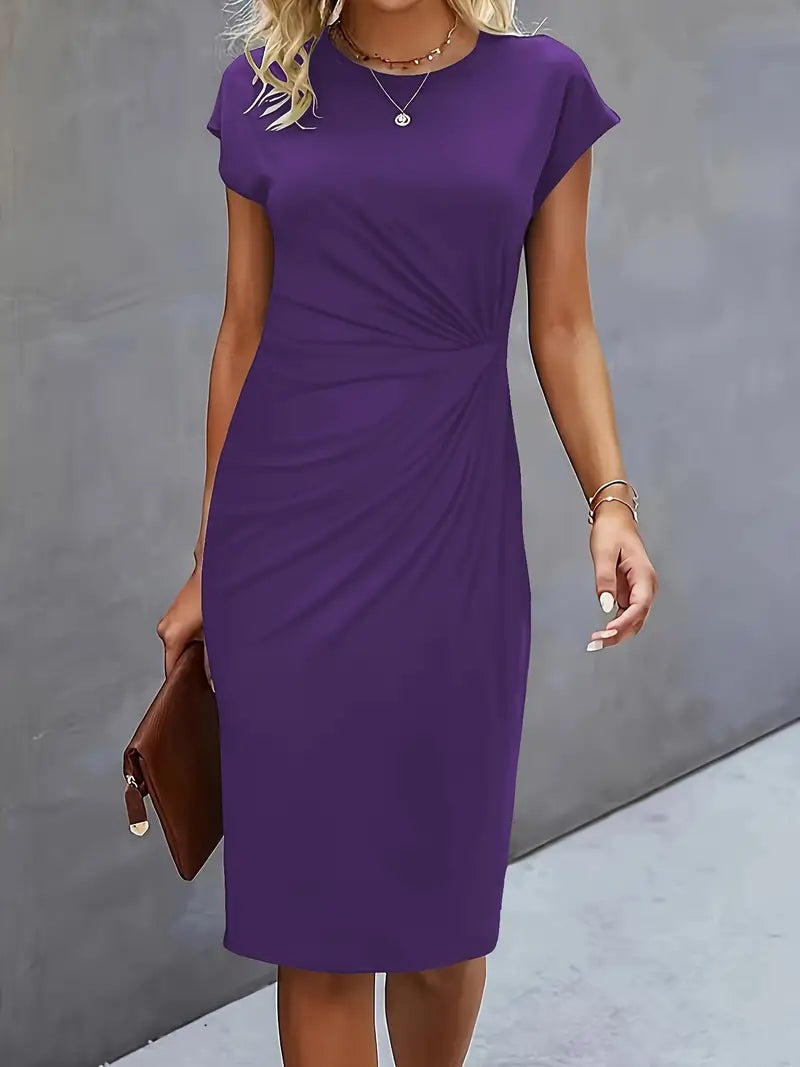 Delia | Vestido Midi de Fiesta Ajustado Mujer Manga Corta Drapeado
