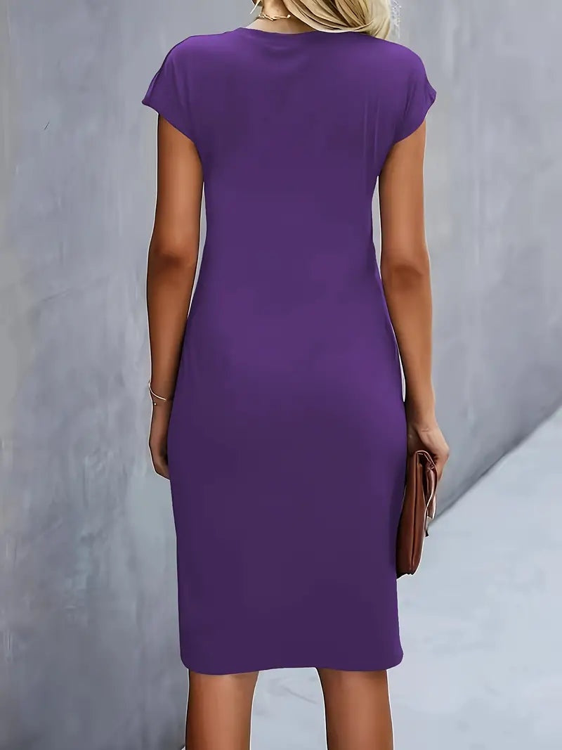 Delia | Vestido Midi de Fiesta Ajustado Mujer Manga Corta Drapeado