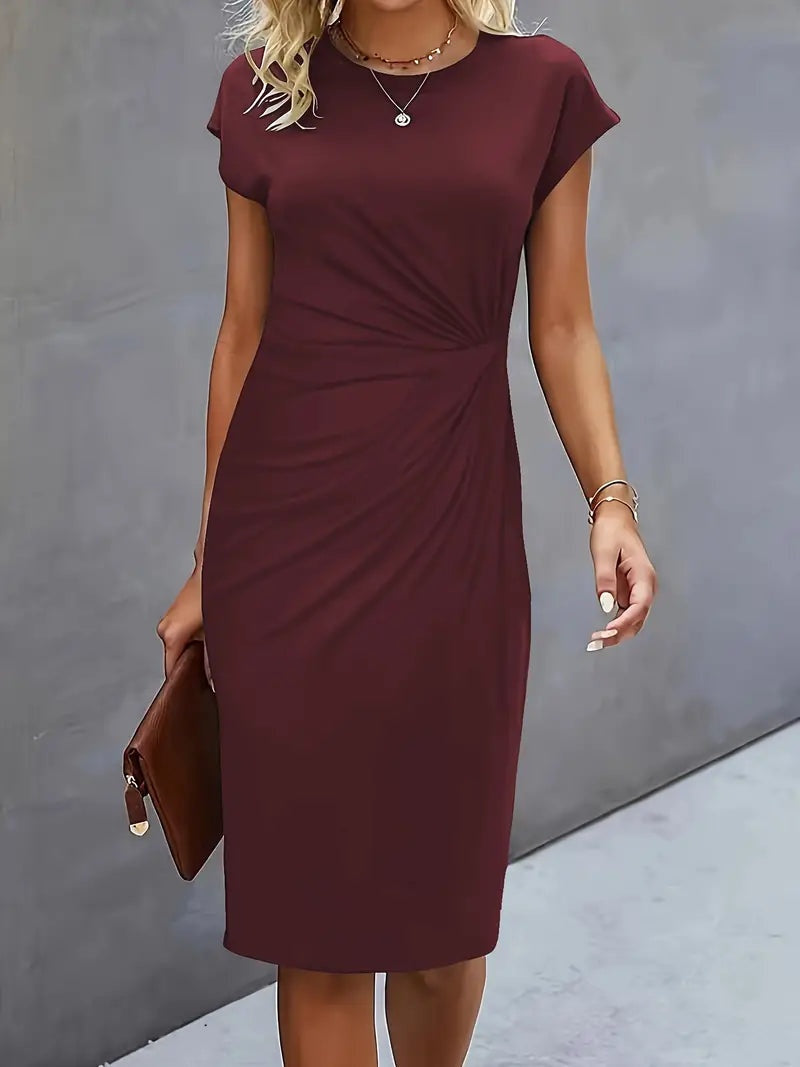 Delia | Vestido Midi de Fiesta Ajustado Mujer Manga Corta Drapeado
