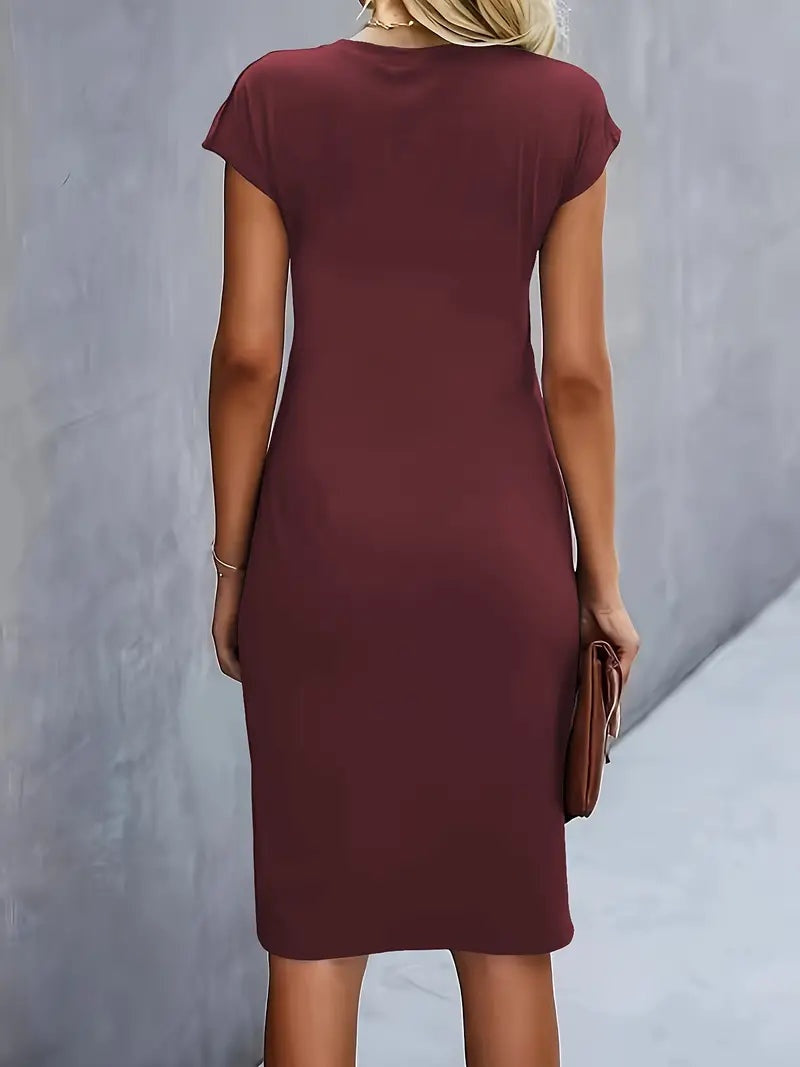 Delia | Vestido Midi de Fiesta Ajustado Mujer Manga Corta Drapeado