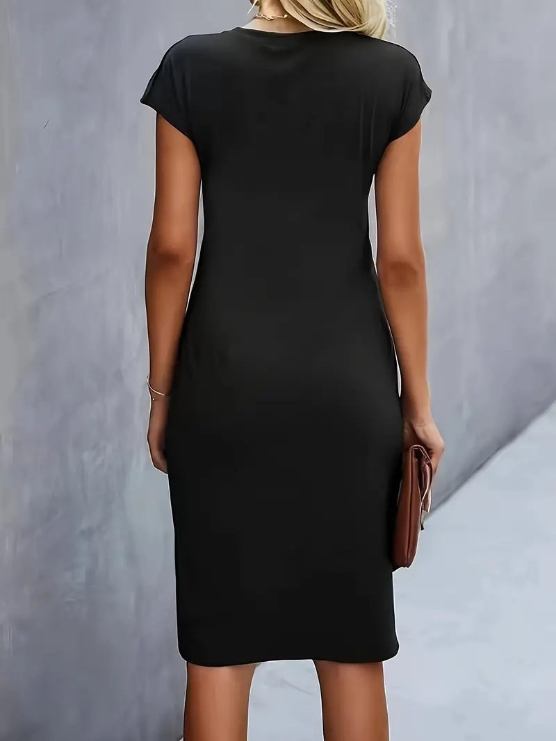 Delia | Vestido Midi de Fiesta Ajustado Mujer Manga Corta Drapeado