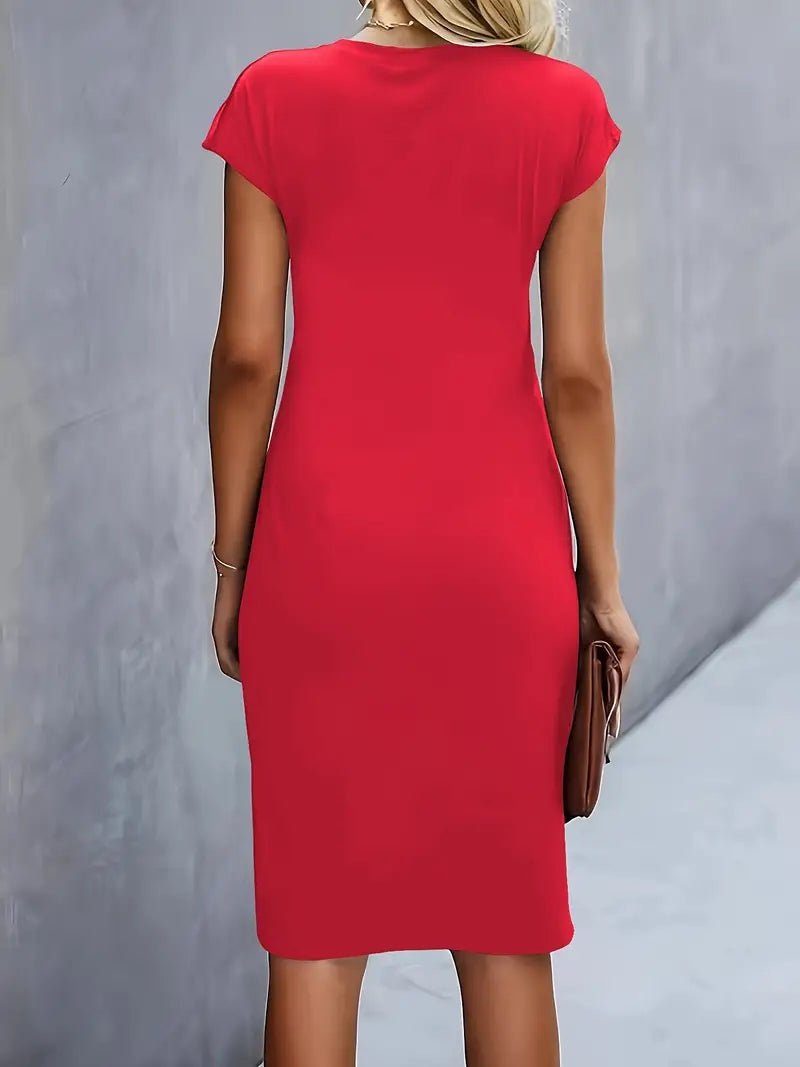Delia | Vestido Midi de Fiesta Ajustado Mujer Manga Corta Drapeado