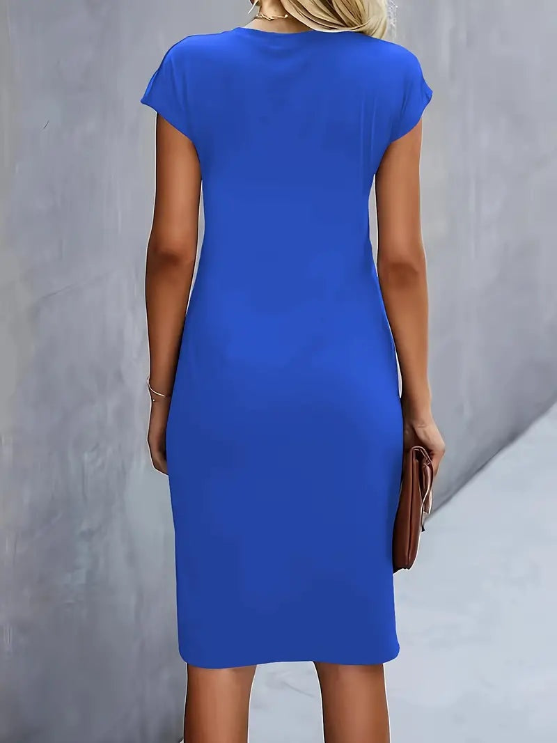 Delia | Vestido Midi de Fiesta Ajustado Mujer Manga Corta Drapeado