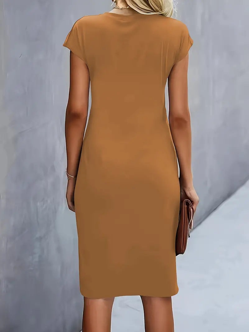 Delia | Vestido Midi de Fiesta Ajustado Mujer Manga Corta Drapeado