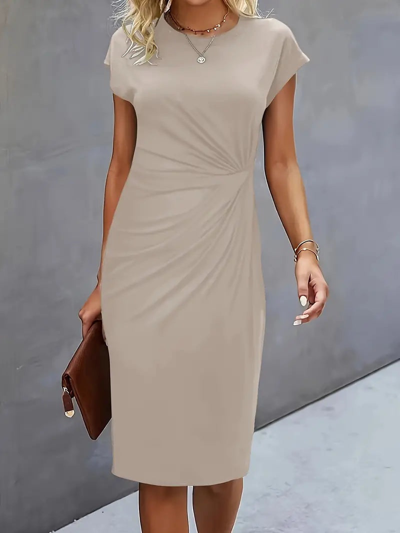 Delia | Vestido Midi de Fiesta Ajustado Mujer Manga Corta Drapeado
