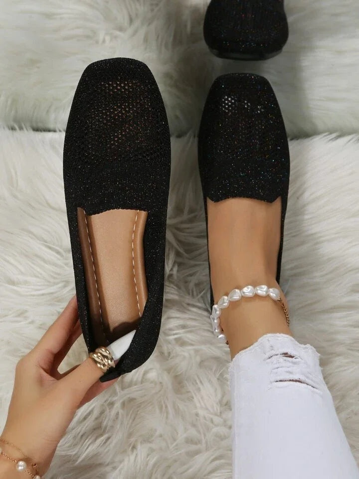 Delia | Zapatos Planos de Punto Calado Mujer Punta Cuadrada