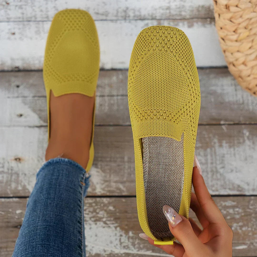 Delia | Zapatos Planos de Punto Calado Mujer Punta Cuadrada