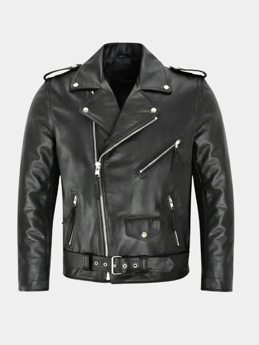 Diego | Cazadora de Cuero Hombre Biker Cremallera Asimétrica