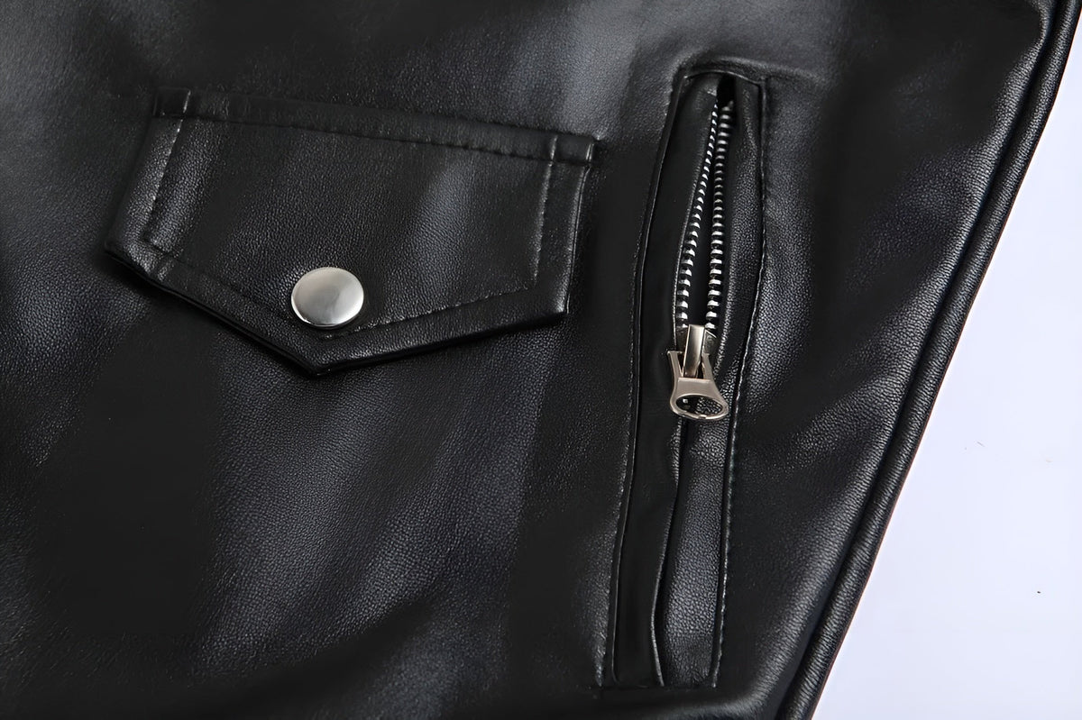 Diego | Cazadora de Cuero Hombre Biker Cremallera Asimétrica