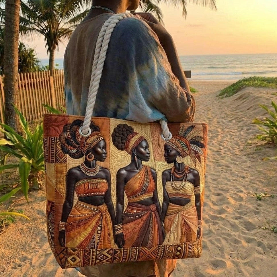 Dolores | Bolso Tote Acolchado Estampado Africano Mujer Asas de Cuerda