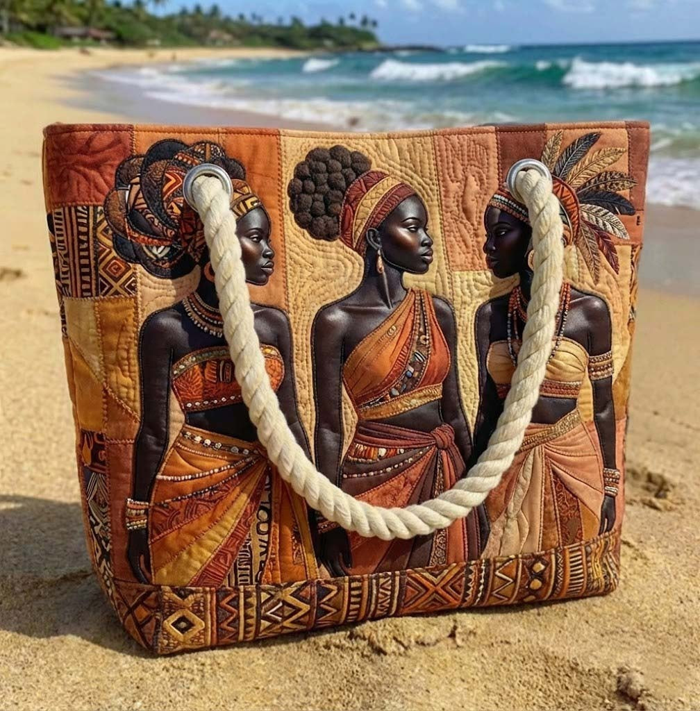 Dolores | Bolso Tote Acolchado Estampado Africano Mujer Asas de Cuerda