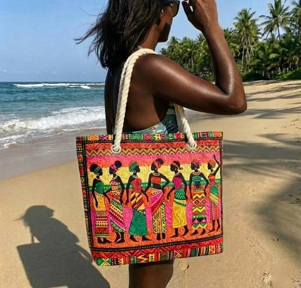 Dolores | Bolso Tote Acolchado Estampado Africano Mujer Asas de Cuerda