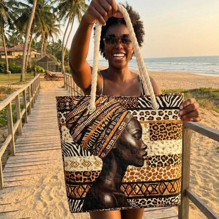 Dolores | Bolso Tote Acolchado Estampado Africano Mujer Asas de Cuerda