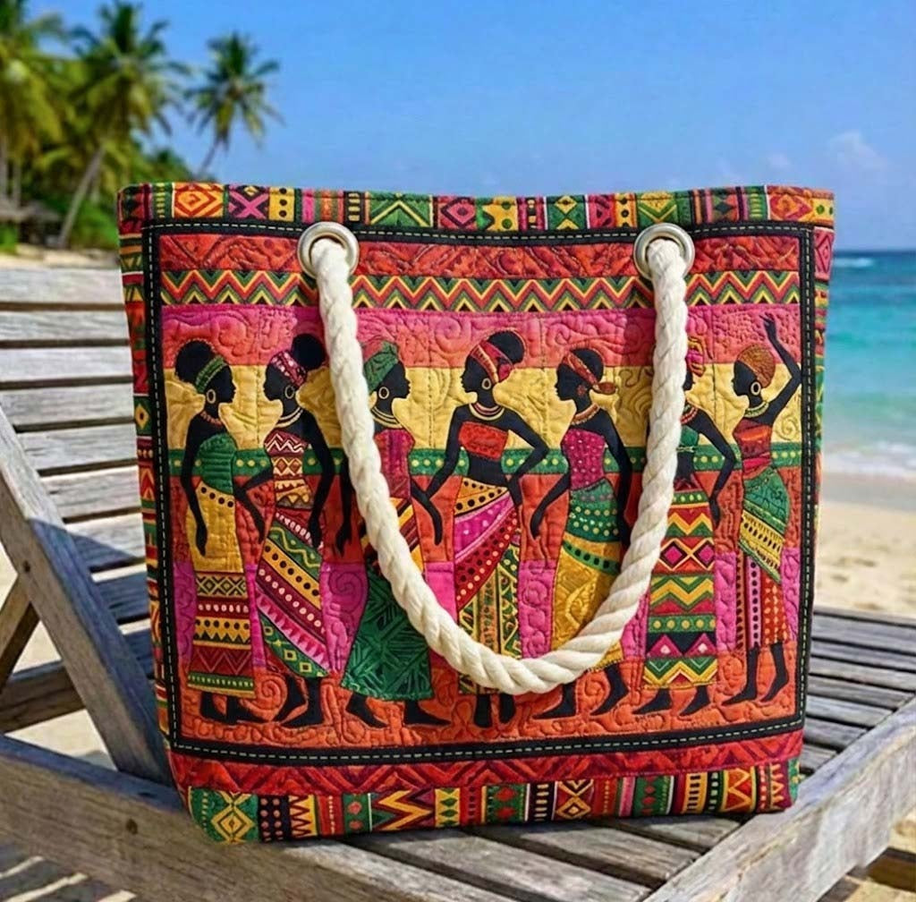 Dolores | Bolso Tote Acolchado Estampado Africano Mujer Asas de Cuerda