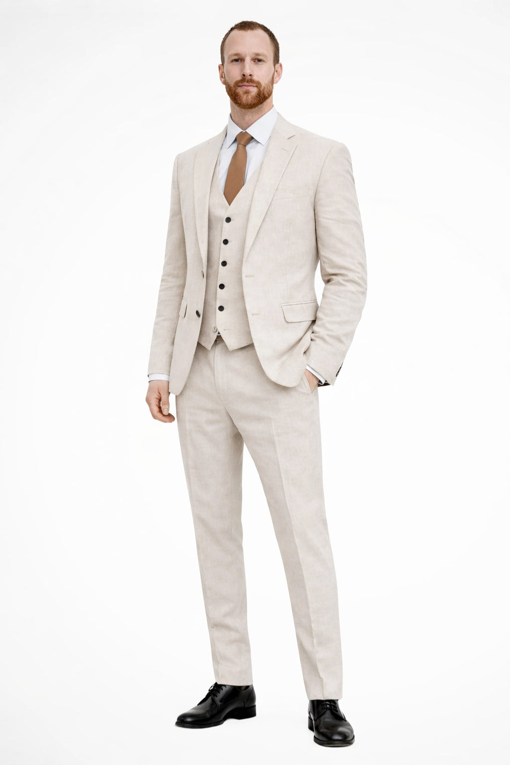 Eduardo | Traje de Tres Piezas de Lino Hombre Chaqueta Chaleco Pantalón
