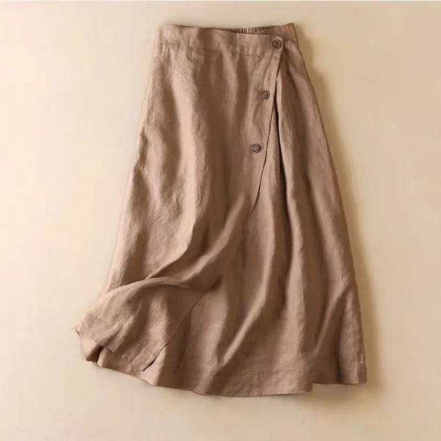 Elena | Falda Midi de Lino Envolvente Mujer Botones