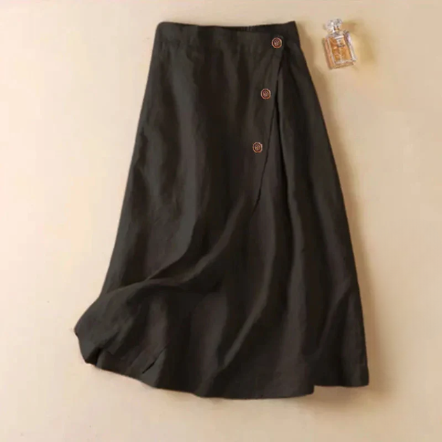 Elena | Falda Midi de Lino Envolvente Mujer Botones