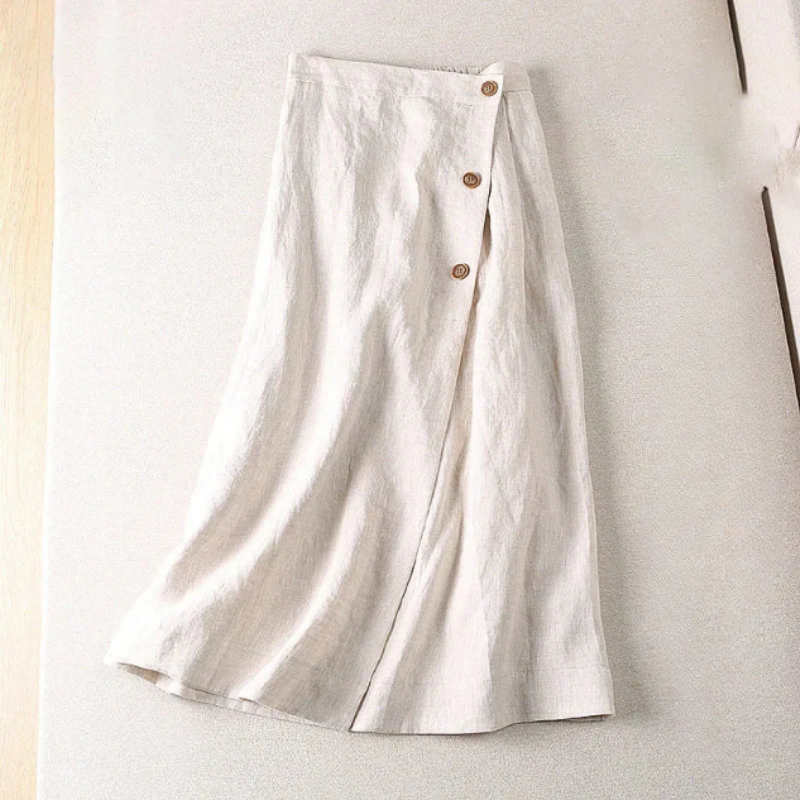 Elena | Falda Midi de Lino Envolvente Mujer Botones