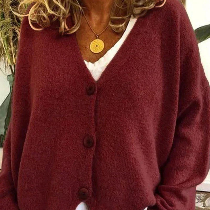 Elena | Jersey Fino de Punto Mujer Cuello en V con Botones