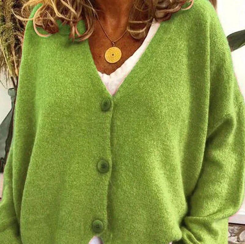 Elena | Jersey Fino de Punto Mujer Cuello en V con Botones