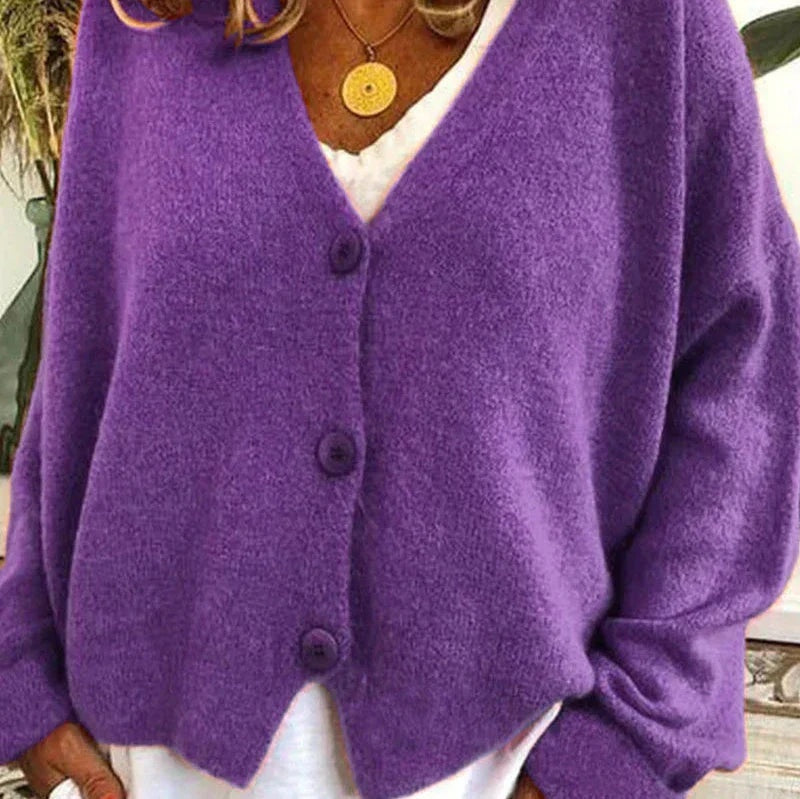 Elena | Jersey Fino de Punto Mujer Cuello en V con Botones