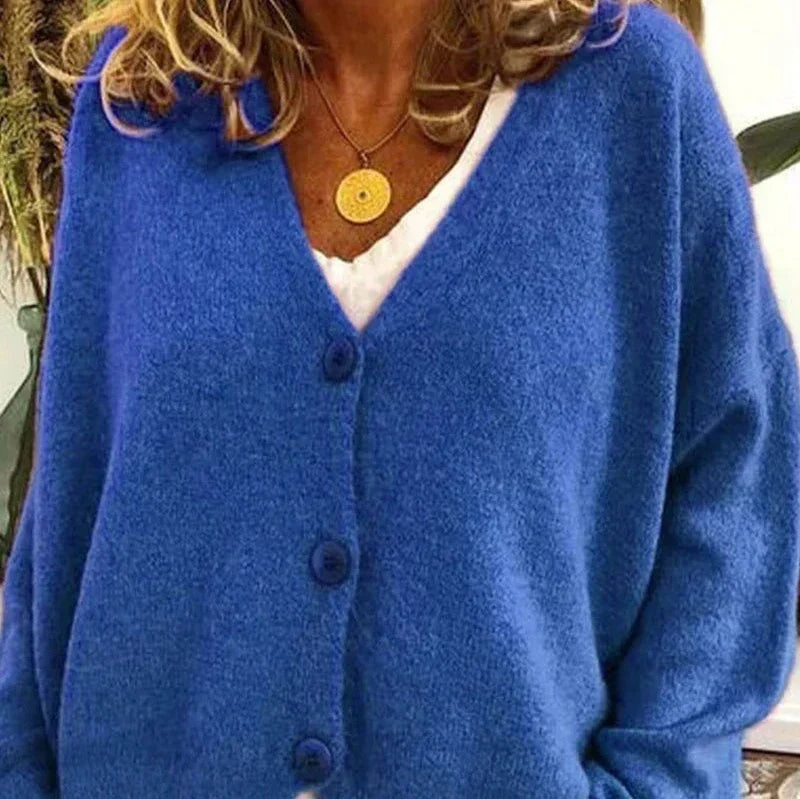 Elena | Jersey Fino de Punto Mujer Cuello en V con Botones