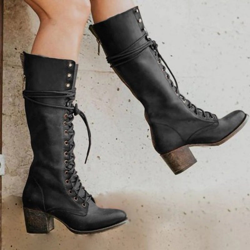 Elvira | Botas de Piel con Cordones Mujer Caña Alta Tacón