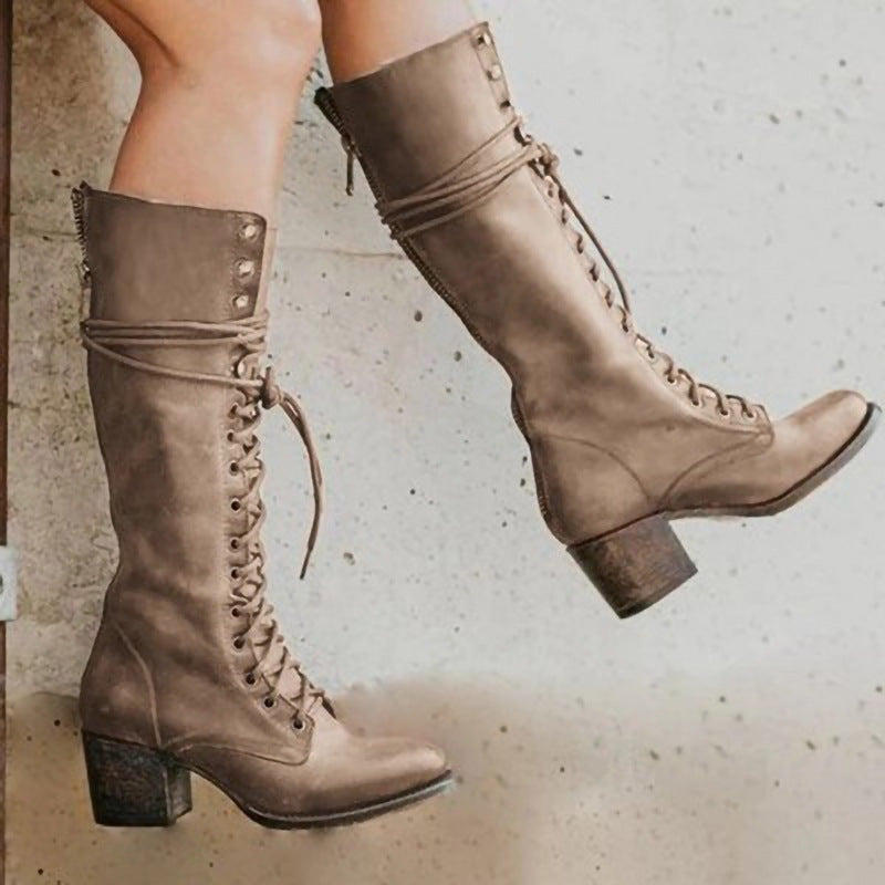 Elvira | Botas de Piel con Cordones Mujer Caña Alta Tacón