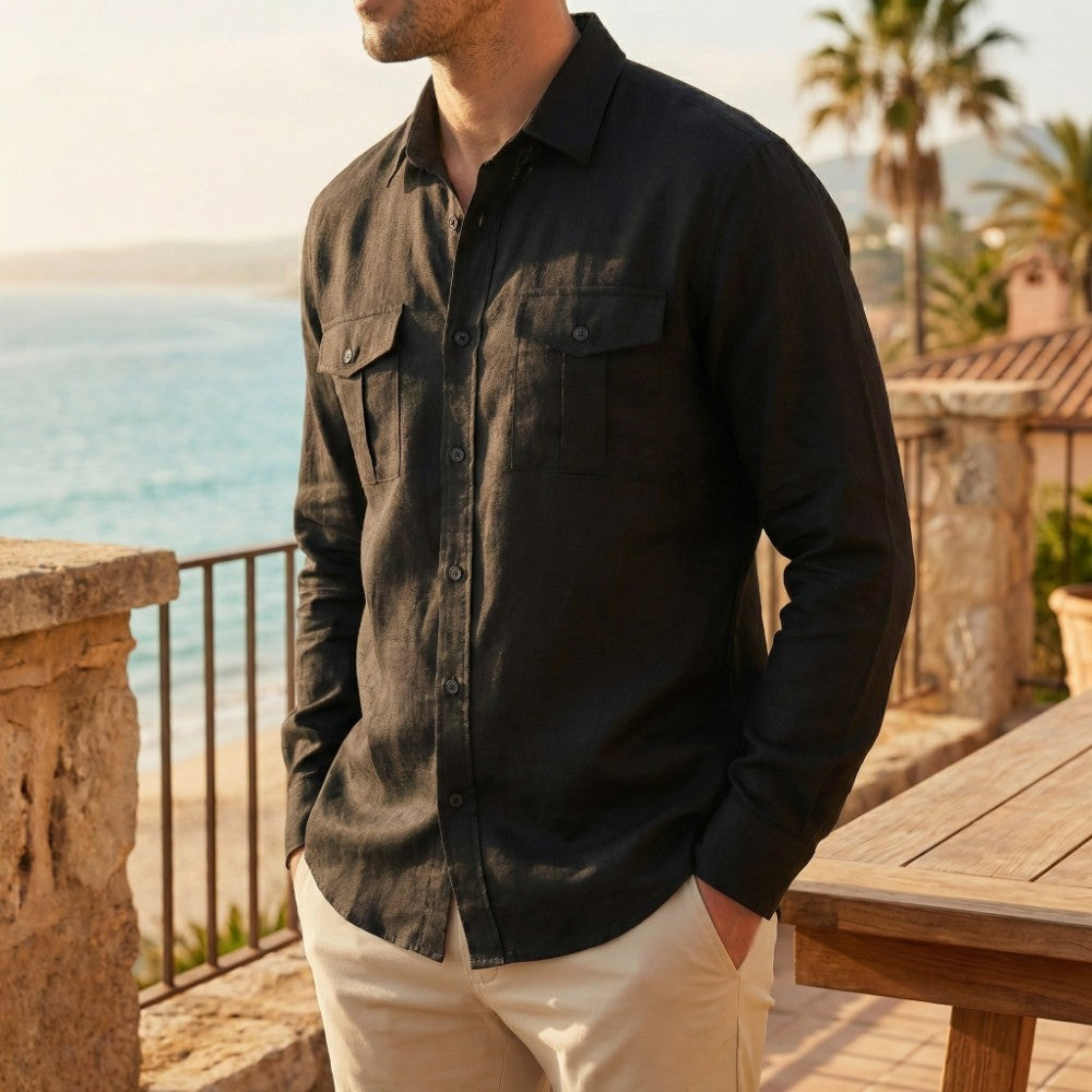 Emilio | Camisa de Lino de Manga Larga Hombre Bolsillos