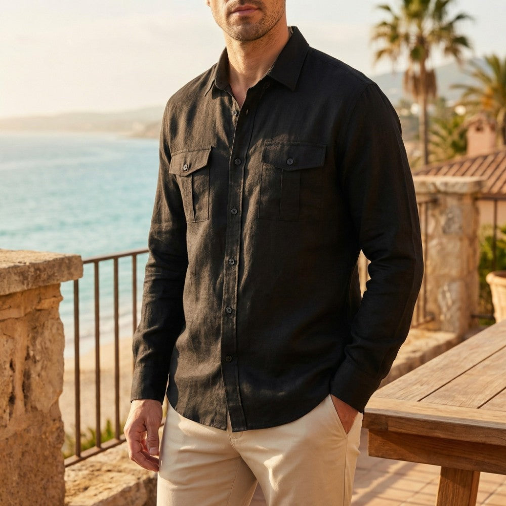 Emilio | Camisa de Lino de Manga Larga Hombre Bolsillos
