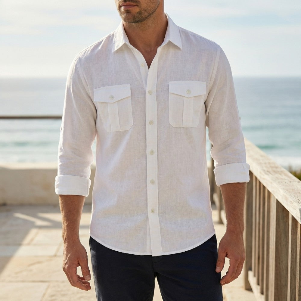 Emilio | Camisa de Lino de Manga Larga Hombre Bolsillos