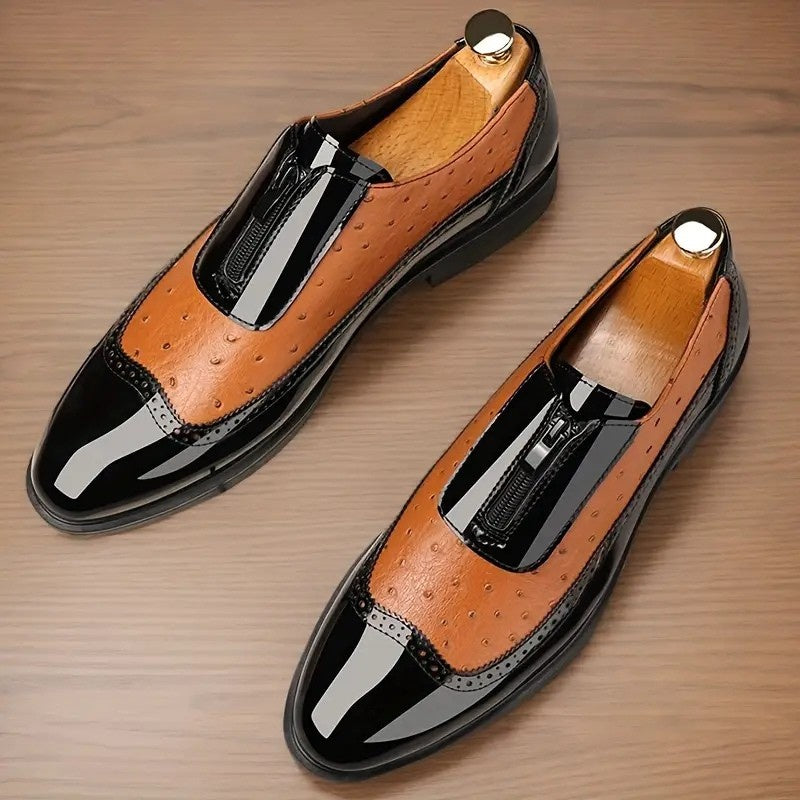 Emilio | Zapatos Oxford de Cuero Hombre Textura Avestruz Cremallera